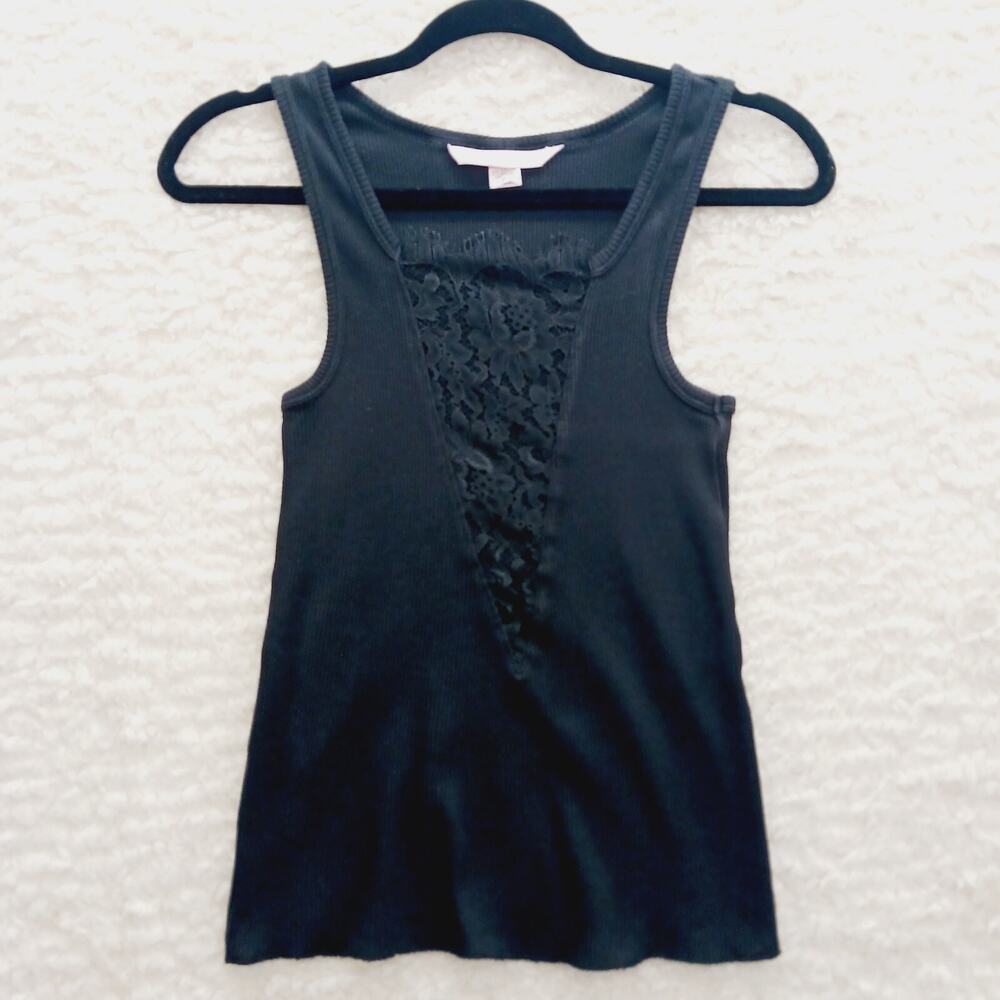 Tank Top Cami Victoria Secret Rib Halter Black Lace Baddie Y2K Goth Fairy Sz S